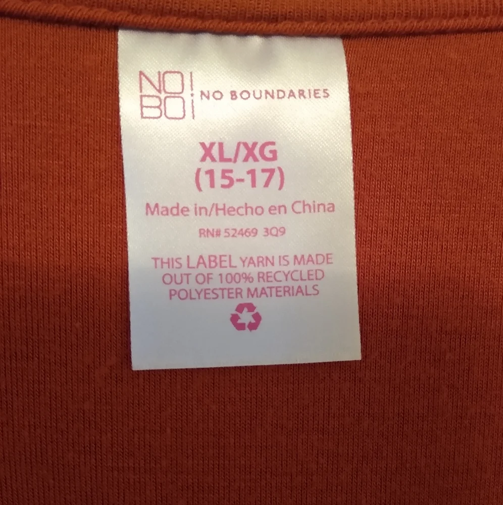 No Boundaries orange top. XL